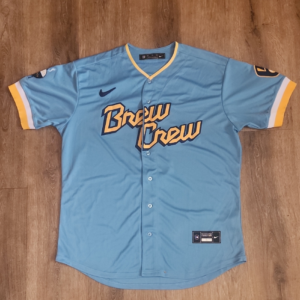 Jackson Chourio Milwaukee Brewers Stitched City Connect Mens XL NEW